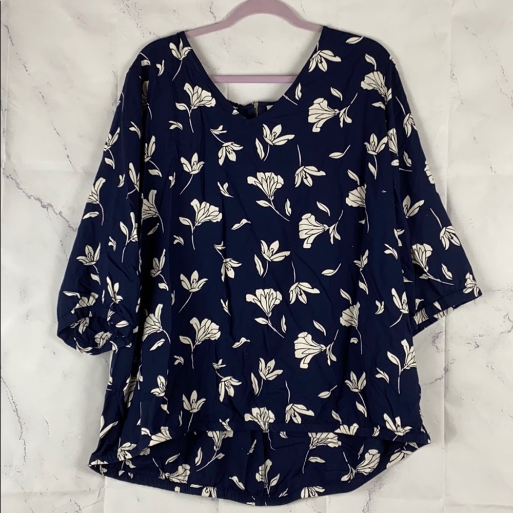 Junarose Floral V-Neck 3/4 Sleeve Popover Top XXL